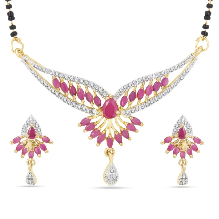 Yellow Chimes Necklaces Yellow Chimes Classic Pink ADAmerican Diamond Studded Ethnic Black Beads Designer Mangalsutra Set with Earrings for Women Yellow Chimes Necklaces Yellow Chimes Classic Pink ADAmerican Diamond Studded Ethnic Black Beads Designer Mangalsutra Set with Earrings for Women