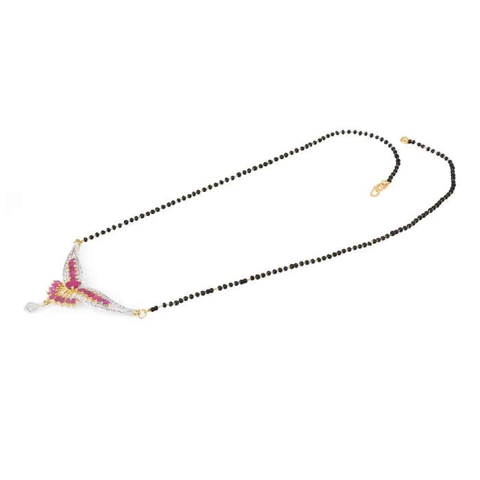 Yellow Chimes Necklaces Yellow Chimes Classic Pink ADAmerican Diamond Studded Ethnic Black Beads Designer Mangalsutra Set with Earrings for Women