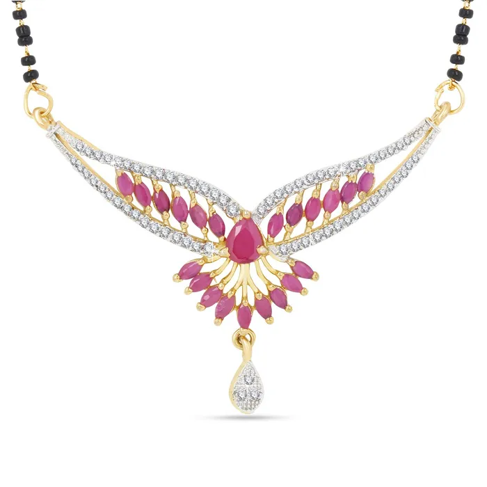 Yellow Chimes Necklaces Yellow Chimes Classic Pink ADAmerican Diamond Studded Ethnic Black Beads Designer Mangalsutra Set with Earrings for Women