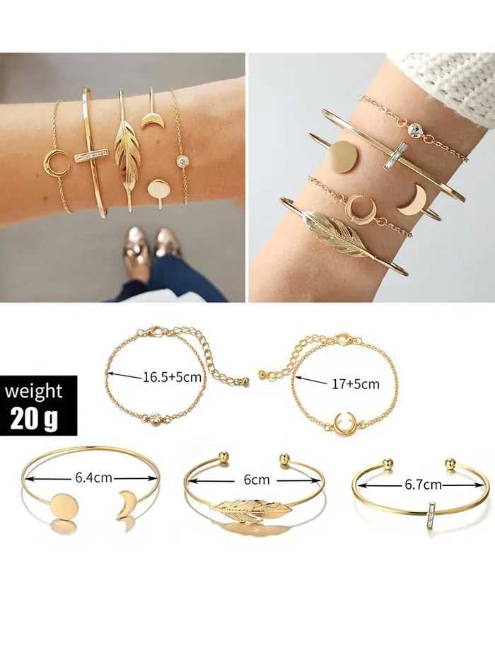 Yellow Chimes Necklaces Yellow Chimes Combo Bracelets for Women 5 PCs Gold Plated Multi Design Charm Openable Kada Adjustable Bracelets Set for Women and Girls