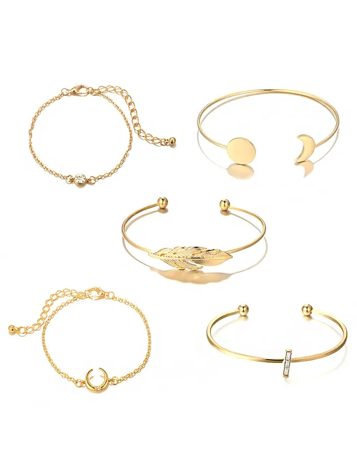 Yellow Chimes Necklaces Yellow Chimes Combo Bracelets for Women 5 PCs Gold Plated Multi Design Charm Openable Kada Adjustable Bracelets Set for Women and Girls