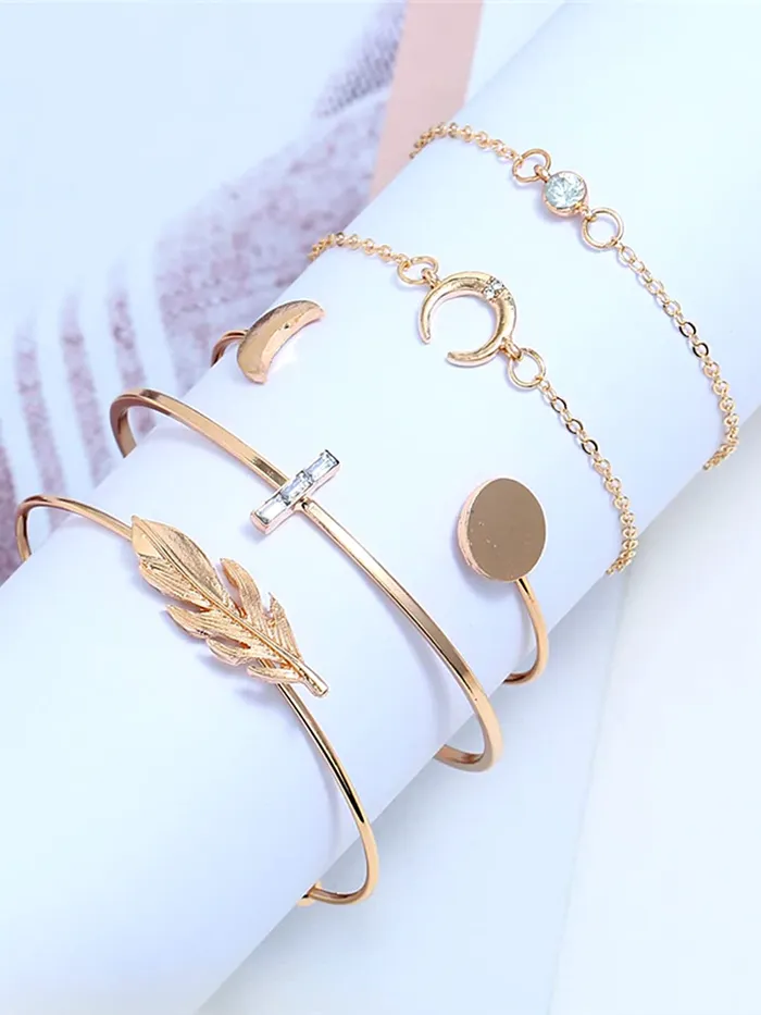 Yellow Chimes Necklaces Yellow Chimes Combo Bracelets for Women 5 PCs Gold Plated Multi Design Charm Openable Kada Adjustable Bracelets Set for Women and Girls