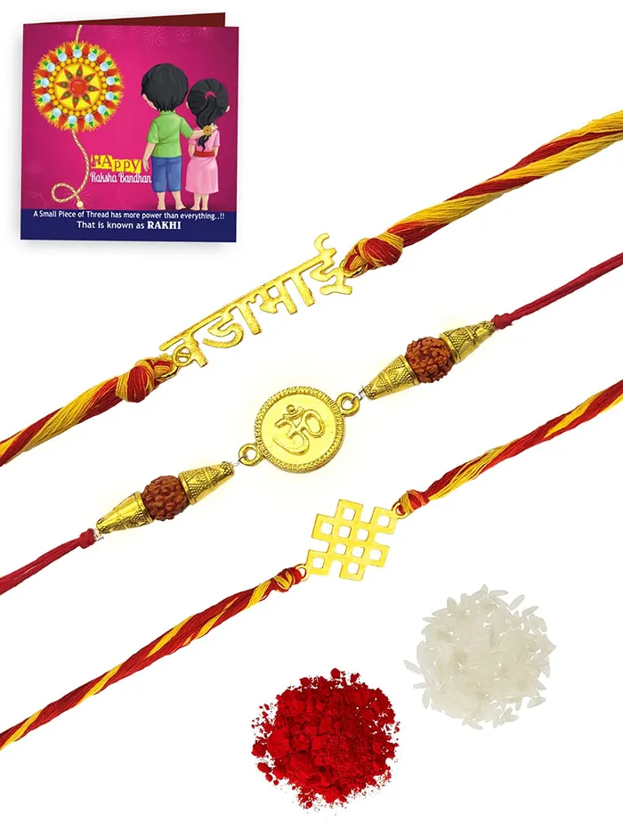 Yellow Chimes Necklaces Yellow Chimes Combo of 3 Pcs Handmade Dori Worked Gold Toned OM Bada Bhai and Celtic Design Rakhi for Brother with Roli Chawal Red Gold Medium YCTJRK18BHAYGL for Men Yellow Chimes Necklaces Yellow Chimes Combo of 3 Pcs Handmade Dori Worked Gold Toned OM Bada Bhai and Celtic Design Rakhi for Brother with Roli Chawal Red Gold Medium YCTJRK18BHAYGL for Men