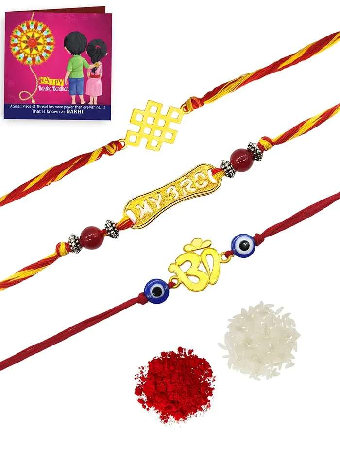 Yellow Chimes Necklaces Yellow Chimes Combo of 3 Pcs Handmade Dori Worked Gold Toned OM My BRO and Celtic Design Evil Eye Beads Rakhi for Brother with Roli Chawal Red Gold Medium YCTJRK15BHAYGL For Men Yellow Chimes Necklaces Yellow Chimes Combo of 3 Pcs Handmade Dori Worked Gold Toned OM My BRO and Celtic Design Evil Eye Beads Rakhi for Brother with Roli Chawal Red Gold Medium YCTJRK15BHAYGL For Men