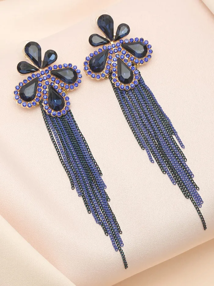 Yellow Chimes Necklaces Yellow Chimes Crystal Danglers Earrings for Women Floral Shaped Crystal Long Chain Dangler Earrings for Women and Girls Purple