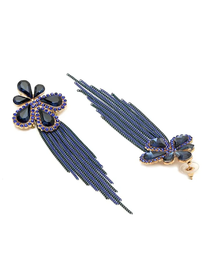 Yellow Chimes Necklaces Yellow Chimes Crystal Danglers Earrings for Women Floral Shaped Crystal Long Chain Dangler Earrings for Women and Girls Purple