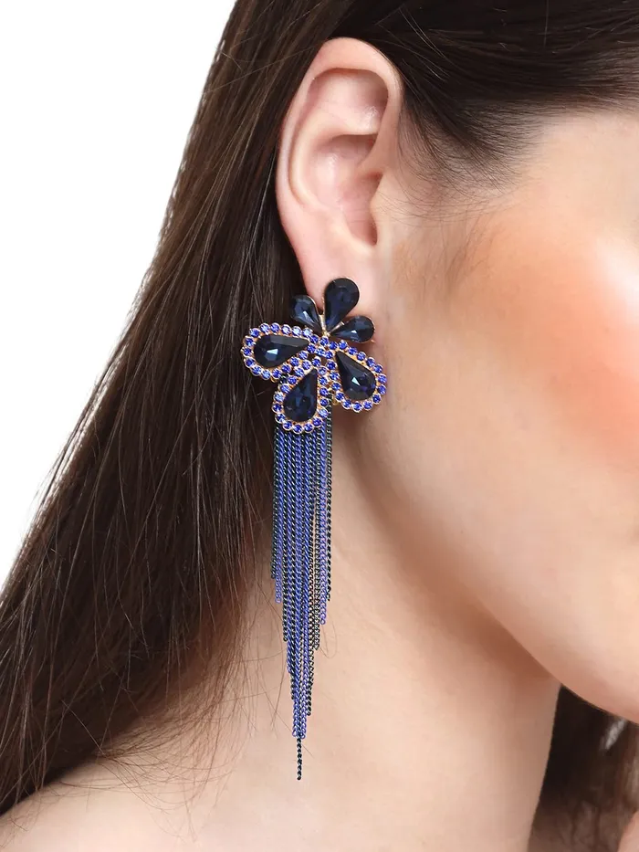 Yellow Chimes Necklaces Yellow Chimes Crystal Danglers Earrings for Women Floral Shaped Crystal Long Chain Dangler Earrings for Women and Girls Purple