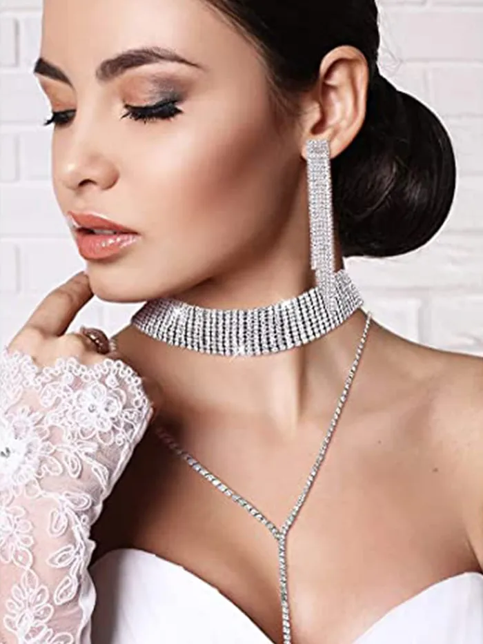 Yellow Chimes Necklaces Yellow Chimes Crystal Jewellery Set for Women Silver Plated White Crystal Necklace Set With Bracelet Jewellery Set For Women and Girls