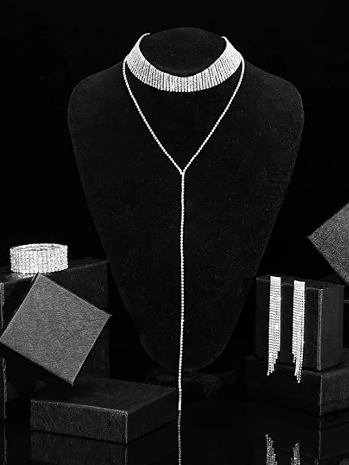 Yellow Chimes Necklaces Yellow Chimes Crystal Jewellery Set for Women Silver Plated White Crystal Necklace Set With Bracelet Jewellery Set For Women and Girls