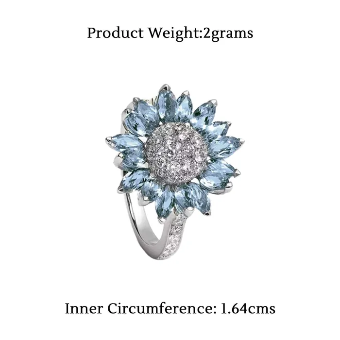 Yellow Chimes Necklaces Yellow Chimes Crystal Rings For Women Aquamarine Blue Stone Sunflower Shaped Ring Pack of 1 Silver Plated Finger Ring for Girls Birthday Gift For Girls Women Anniversary Gift for Wife