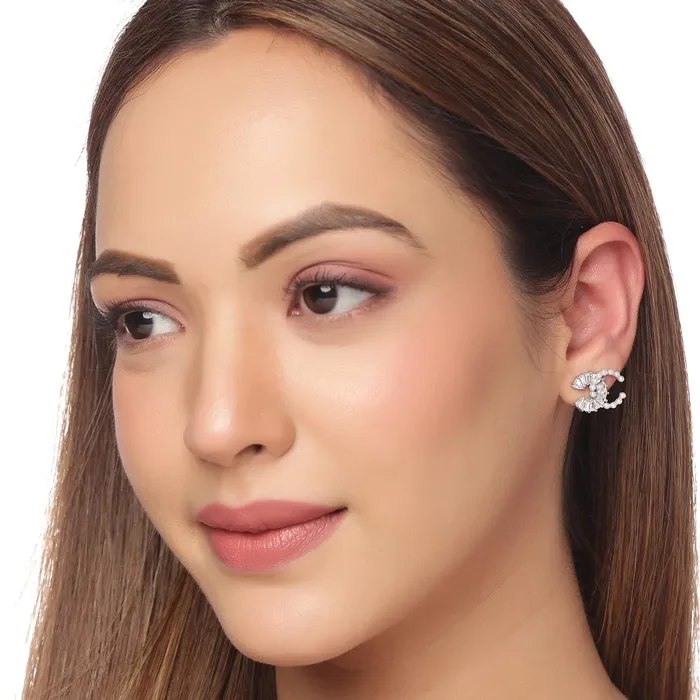 Yellow Chimes Necklaces Yellow Chimes Earrings for Women and Girls Crystal Studs Silver Tone Dual Half Circle Designed Stud Earrings Birthday Gift for girls and women Anniversary Gift for Wife