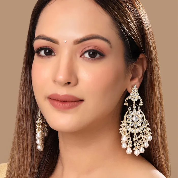 Yellow Chimes Necklaces Yellow Chimes Earrings for Women and Girls Kundans Chandbali Gold Plated Kundan Studded Beads Drop Chandbali Earrings Birthday Gift for girls and women Anniversary Gift for Wife