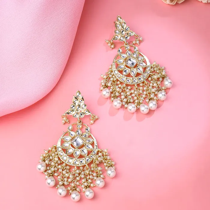 Yellow Chimes Necklaces Yellow Chimes Earrings for Women and Girls Kundans Chandbali Gold Plated Kundan Studded Beads Drop Chandbali Earrings Birthday Gift for girls and women Anniversary Gift for Wife