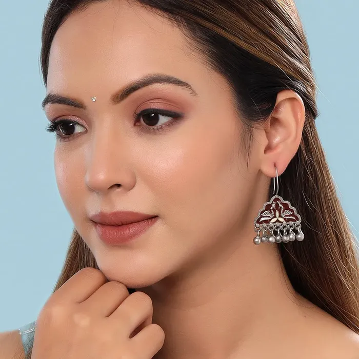 Yellow Chimes Necklaces Yellow Chimes Earrings for Women and Girls Meenakari Drop Earrings Silver Tone Maroon Meenakari Drop Earrings Birthday Gift for girls and women Anniversary Gift for Wife