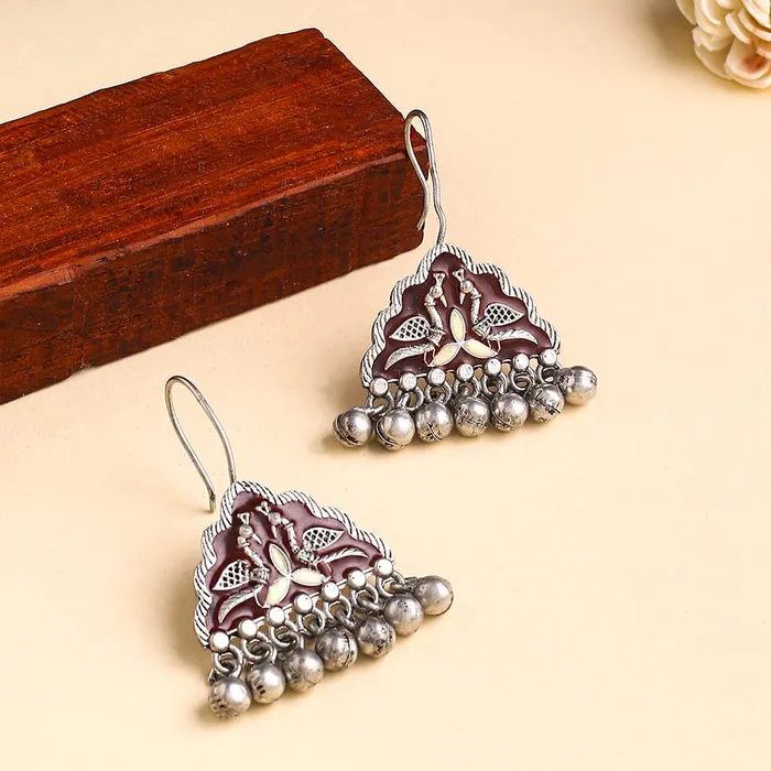 Yellow Chimes Necklaces Yellow Chimes Earrings for Women and Girls Meenakari Drop Earrings Silver Tone Maroon Meenakari Drop Earrings Birthday Gift for girls and women Anniversary Gift for Wife