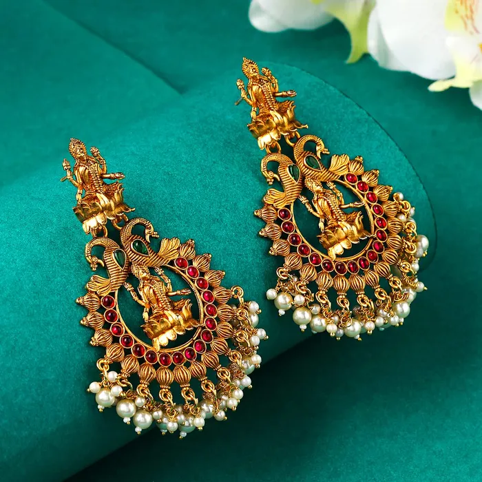 Yellow Chimes Necklaces Yellow Chimes Earrings for Women and Girls Traditional Chandbali Earrings Gold Plated Beads Drop Temple Earrings Birthday Gift for girls and women Anniversary Gift for Wife Style 5