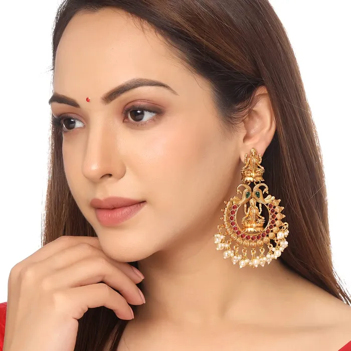 Yellow Chimes Necklaces Yellow Chimes Earrings for Women and Girls Traditional Chandbali Earrings Gold Plated Beads Drop Temple Earrings Birthday Gift for girls and women Anniversary Gift for Wife Style 5