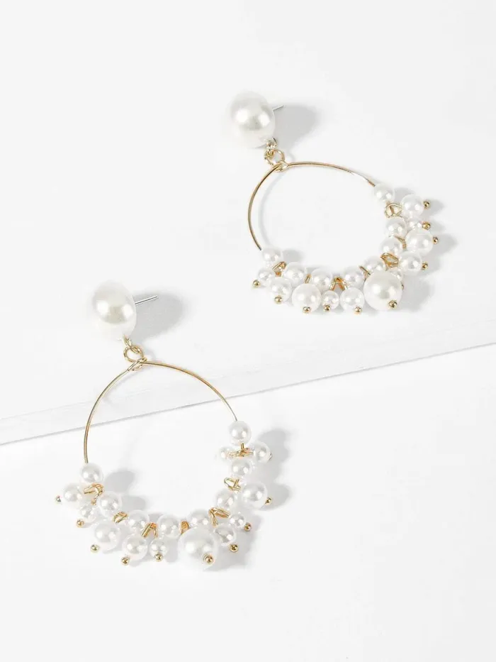 Yellow Chimes Necklaces Yellow Chimes Earrings For Women charming Pearl Stud With Round Hoop Small Pearl Studded Drop Earrings For Women and Girls