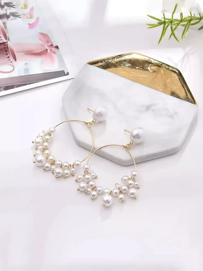 Yellow Chimes Necklaces Yellow Chimes Earrings For Women charming Pearl Stud With Round Hoop Small Pearl Studded Drop Earrings For Women and Girls