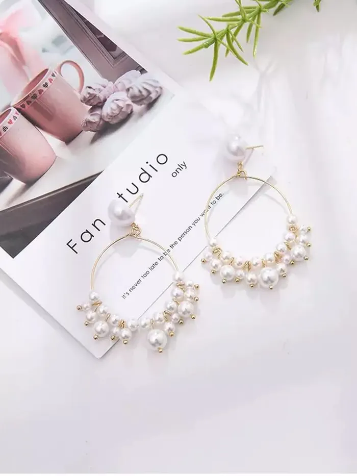 Yellow Chimes Necklaces Yellow Chimes Earrings For Women charming Pearl Stud With Round Hoop Small Pearl Studded Drop Earrings For Women and Girls