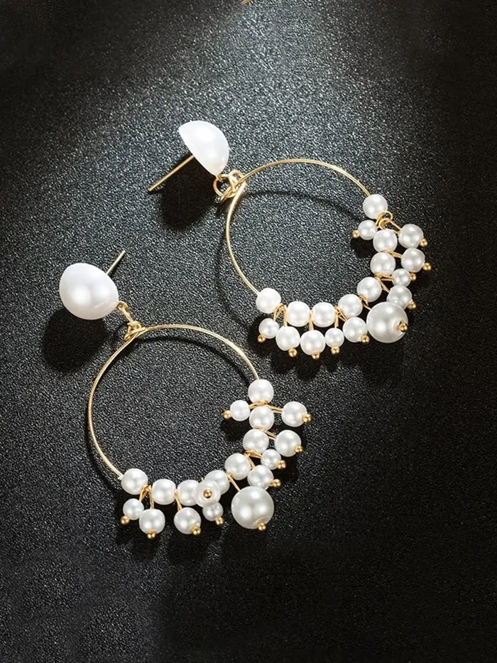 Yellow Chimes Necklaces Yellow Chimes Earrings For Women charming Pearl Stud With Round Hoop Small Pearl Studded Drop Earrings For Women and Girls