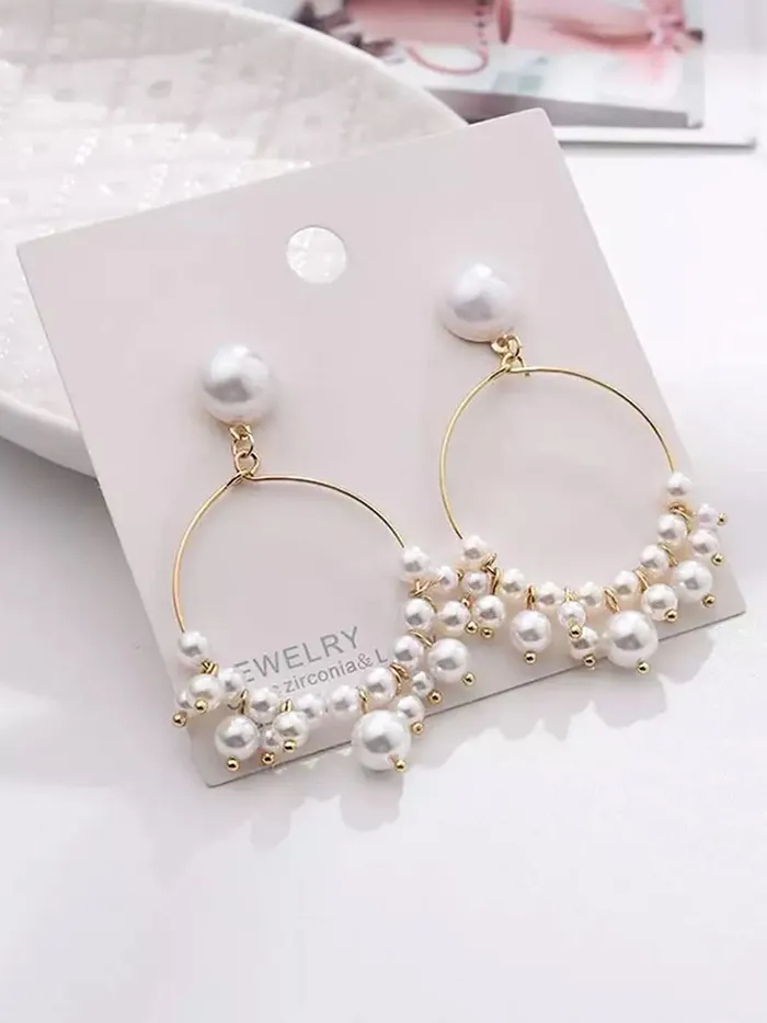 Yellow Chimes Necklaces Yellow Chimes Earrings For Women charming Pearl Stud With Round Hoop Small Pearl Studded Drop Earrings For Women and Girls