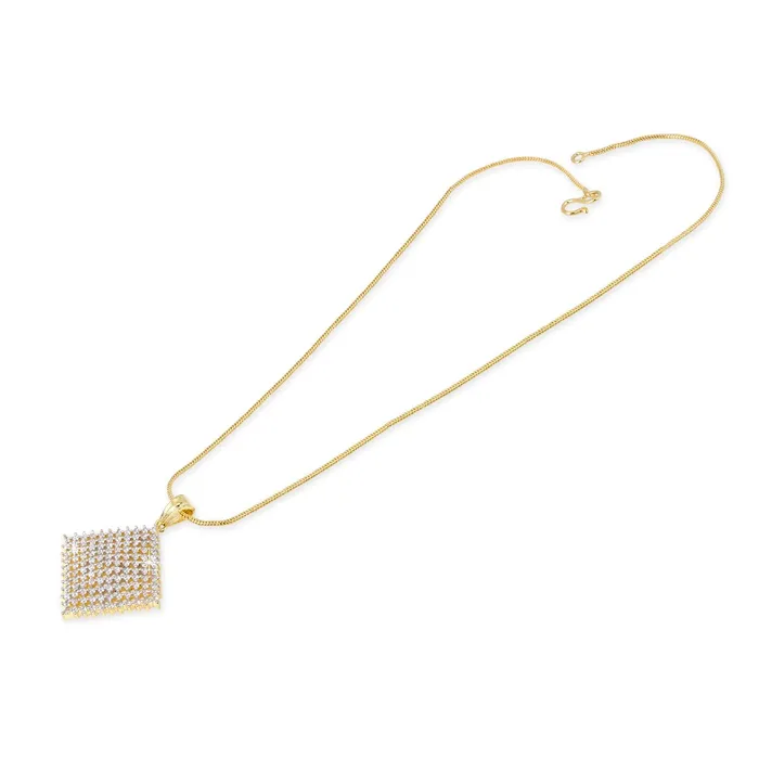 Yellow Chimes Necklaces Yellow Chimes Elegant White ADAmerican Diamond Studded Gold Plated Designer Square Charm Pendant Set with Earrings for Women Girls