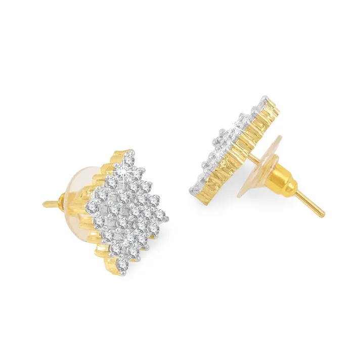 Yellow Chimes Necklaces Yellow Chimes Elegant White ADAmerican Diamond Studded Gold Plated Designer Square Charm Pendant Set with Earrings for Women Girls