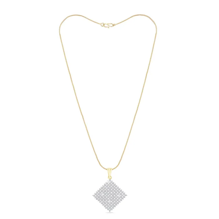 Yellow Chimes Necklaces Yellow Chimes Elegant White ADAmerican Diamond Studded Gold Plated Designer Square Charm Pendant Set with Earrings for Women Girls