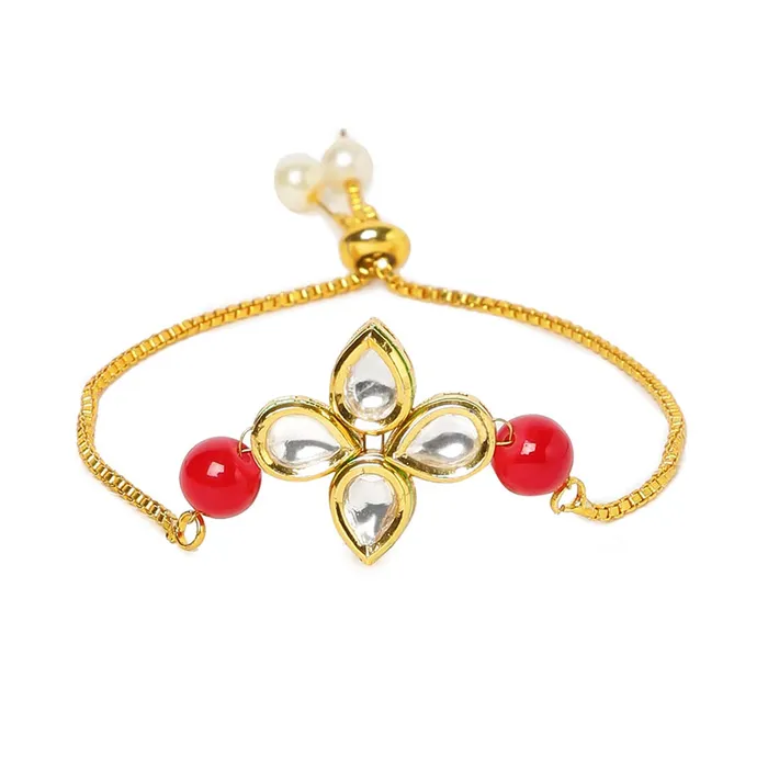 Yellow Chimes Necklaces Yellow Chimes Ethnic Floral Design Gold Plated Handmade Kundan Studded Bandhani Work Bracelet for Women Girls Yellow Chimes Necklaces Yellow Chimes Ethnic Floral Design Gold Plated Handmade Kundan Studded Bandhani Work Bracelet for Women Girls