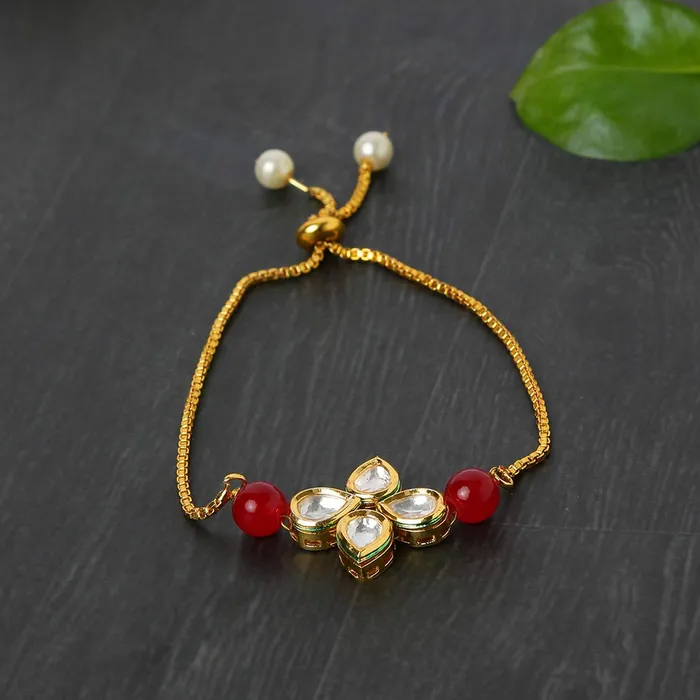 Yellow Chimes Necklaces Yellow Chimes Ethnic Floral Design Gold Plated Handmade Kundan Studded Bandhani Work Bracelet for Women Girls