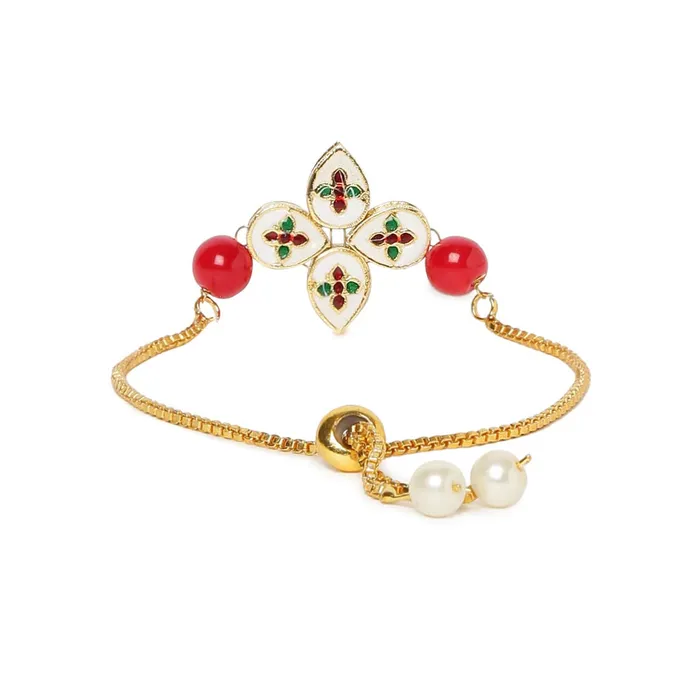 Yellow Chimes Necklaces Yellow Chimes Ethnic Floral Design Gold Plated Handmade Kundan Studded Bandhani Work Bracelet for Women Girls
