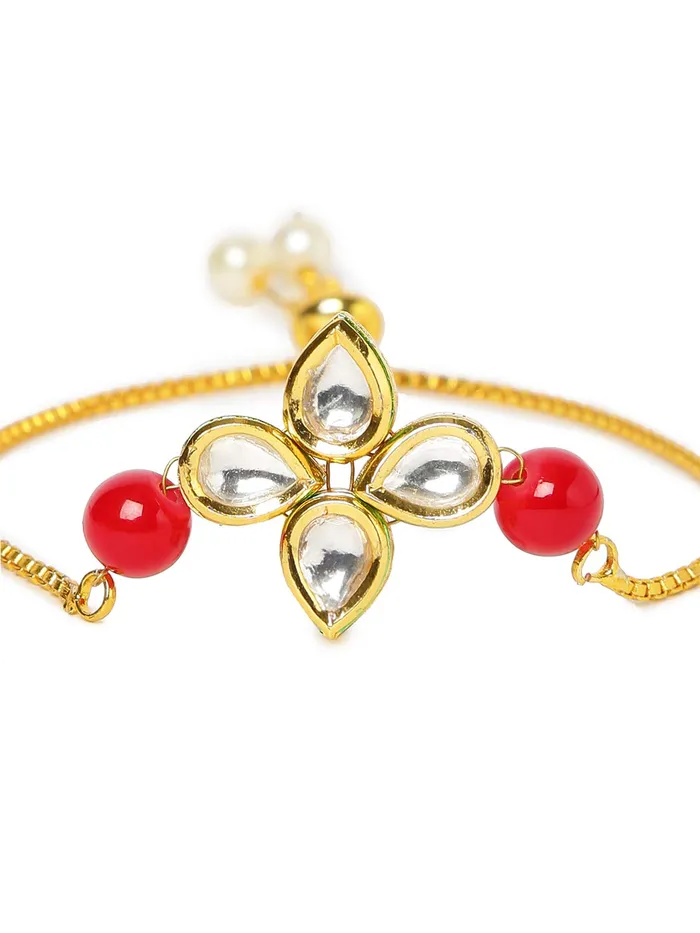 Yellow Chimes Necklaces Yellow Chimes Ethnic Floral Design Gold Plated Handmade Kundan Studded Bandhani Work Bracelet for Women Girls