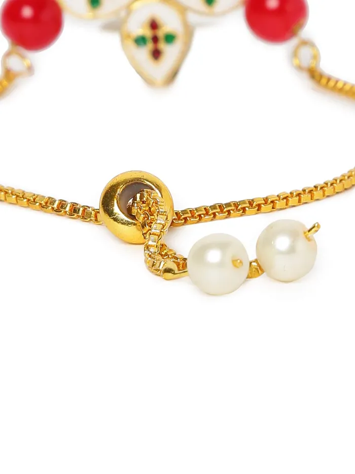 Yellow Chimes Necklaces Yellow Chimes Ethnic Floral Design Gold Plated Handmade Kundan Studded Bandhani Work Bracelet for Women Girls