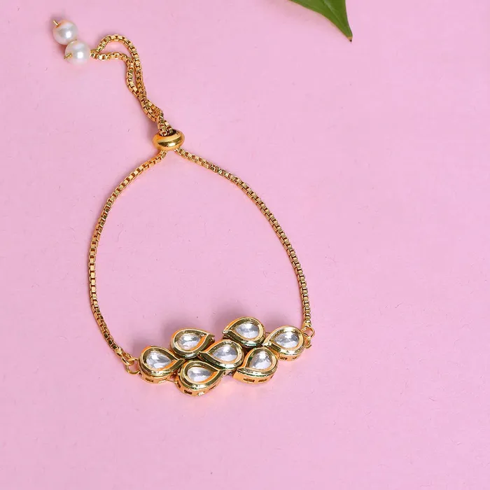 Yellow Chimes Necklaces Yellow Chimes Ethnic Gold Plated Handmade Designer Studded Kundan Bracelet for Women Girls
