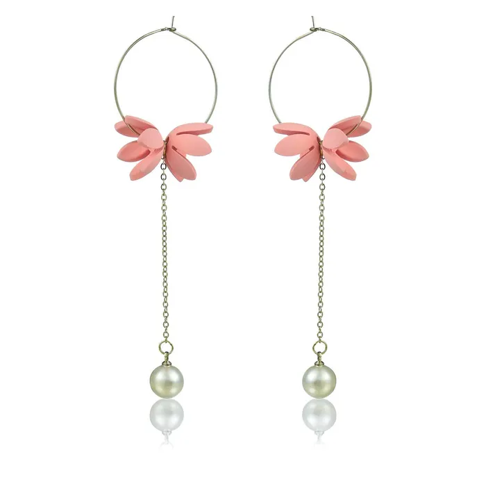 Yellow Chimes Necklaces Yellow Chimes Fancy Party Ware Dual Flower Pearl Metal Hoop Earring for Women and Girls Yellow Chimes Necklaces Yellow Chimes Fancy Party Ware Dual Flower Pearl Metal Hoop Earring for Women and Girls
