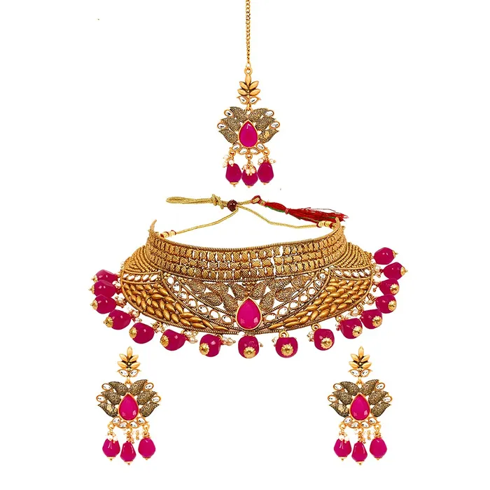 Yellow Chimes Necklaces Yellow Chimes Gold Plated Traditional Kundan Studded Pink Pearl Choker Necklace Set with Chandbali Earrings and maang Tikka Bridal Jewellery Set Gold Pink Medium YCTJNS09BDSCHKPK Yellow Chimes Necklaces Yellow Chimes Gold Plated Traditional Kundan Studded Pink Pearl Choker Necklace Set with Chandbali Earrings and maang Tikka Bridal Jewellery Set Gold Pink Medium YCTJNS09BDSCHKPK