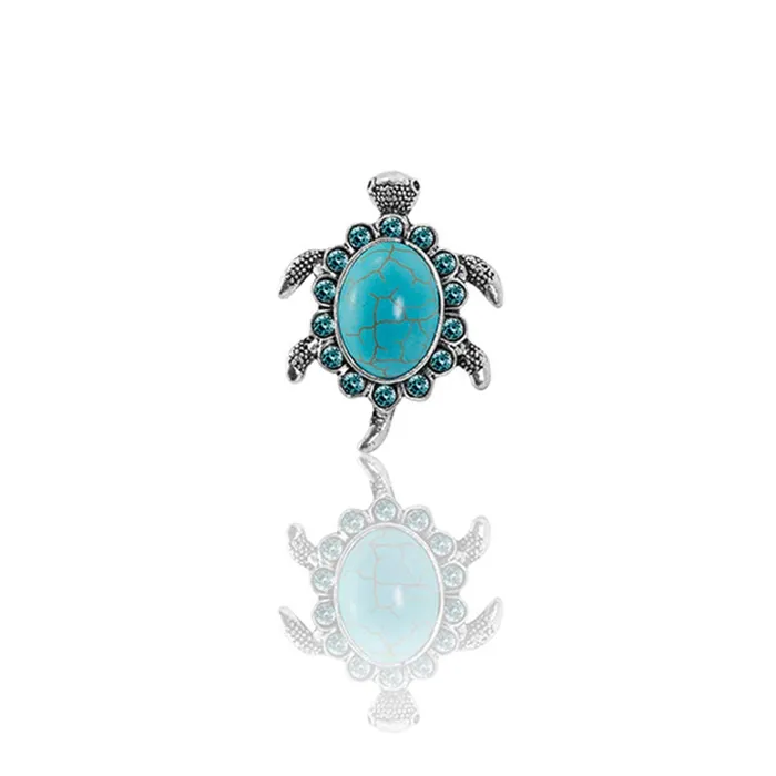 Yellow Chimes Necklaces Yellow Chimes Good Luck Tortoise Design Turquoise Rhinestone Big Turtle Silver Plated Adjustable Rings for Women and Girls