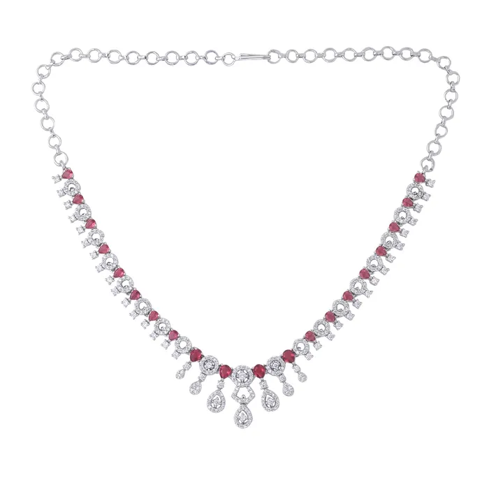 Yellow Chimes Necklaces Yellow Chimes Jewellery Set for Women and Girls American Diamond Jewellery Set Silver Tone Drop Designed Pink AD Necklace Set Birthday Gift for girls and women Anniversary Gift for Wife