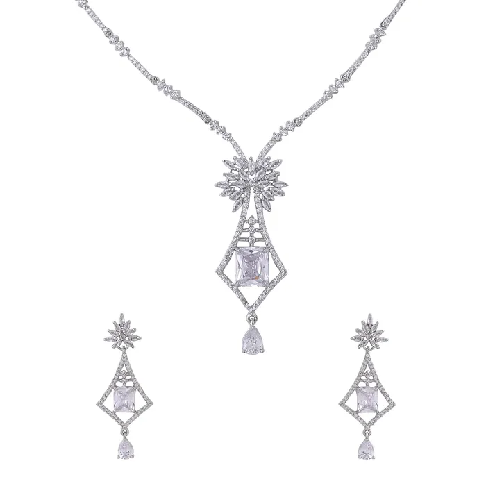 Yellow Chimes Necklaces Yellow Chimes Jewellery Set for Women and Girls American Diamond Jewellery Set Silver Tone Drop Designed White AD Necklace Set Birthday Gift for girls and women Anniversary Gift for Wife Yellow Chimes Necklaces Yellow Chimes Jewellery Set for Women and Girls American Diamond Jewellery Set Silver Tone Drop Designed White AD Necklace Set Birthday Gift for girls and women Anniversary Gift for Wife