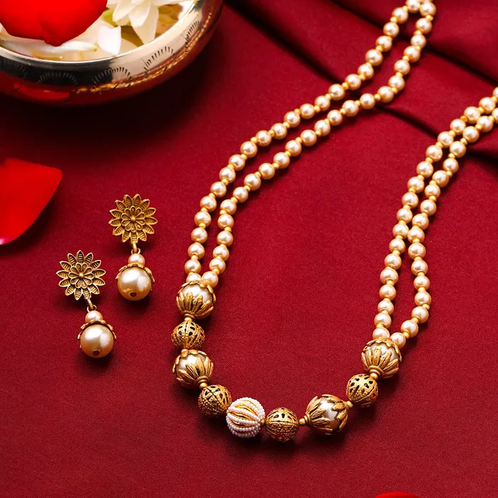 Yellow Chimes Necklaces Yellow Chimes Jewellery Set for Women and Girls Beads Necklace Set for Women Gold Plated Charm Drop Beads Beaded Necklace Set Birthday Gift for girls and women Anniversary Gift for Wife