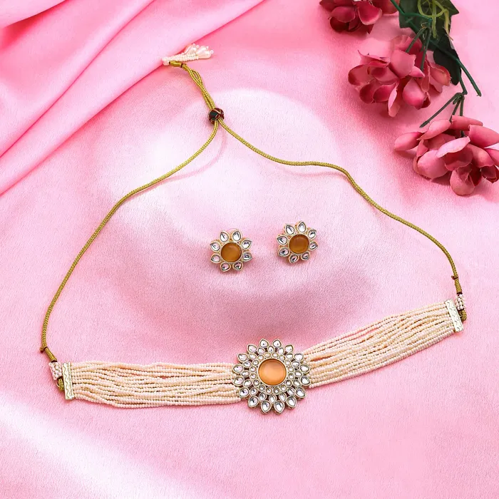 Yellow Chimes Necklaces Yellow Chimes Jewellery Set for Women and Girls Kundan Necklace Set Gold Plated Kundan Studded Beads Beaded Necklace Set Birthday Gift for girls and women Anniversary Gift for Wife