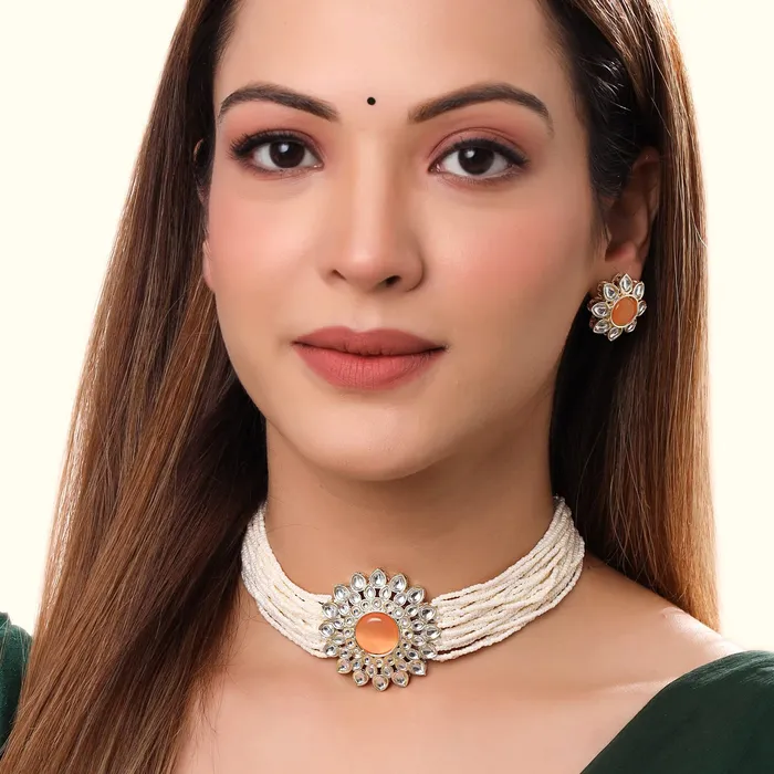 Yellow Chimes Necklaces Yellow Chimes Jewellery Set for Women and Girls Kundan Necklace Set Gold Plated Kundan Studded Beads Beaded Necklace Set Birthday Gift for girls and women Anniversary Gift for Wife