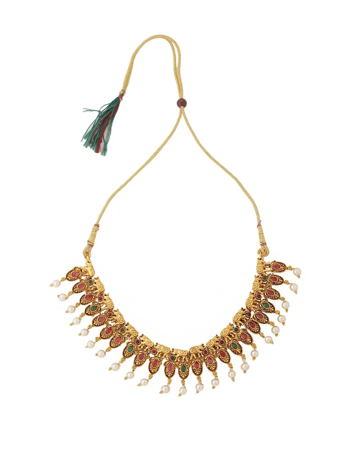 Yellow Chimes Necklaces Yellow Chimes Jewellery Set for Women Gold Plated Beads Drop Designed Crystals Studded Bridal Choker Necklace Set for Women and Girls