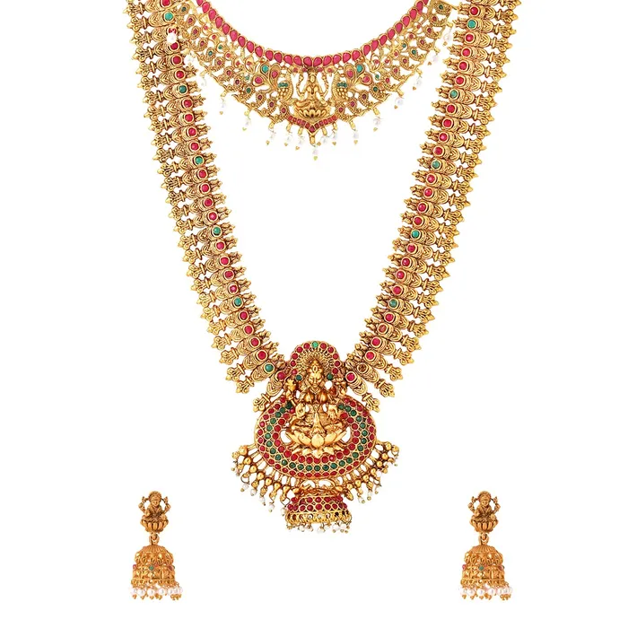 Yellow Chimes Necklaces Yellow Chimes Jewellery Set for Women Gold Plated Temple Bridal Choker Necklace with Long Necklace and Earrings for Womens and Girls Yellow Chimes Necklaces Yellow Chimes Jewellery Set for Women Gold Plated Temple Bridal Choker Necklace with Long Necklace and Earrings for Womens and Girls