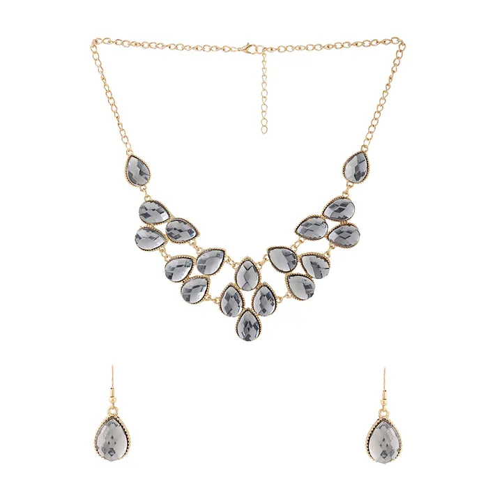 Yellow Chimes Necklaces Yellow Chimes Jewellery Set For Women Gold Toned Black Oval Shaped Crystal Studded Necklace Set With Earring For Women and Girls