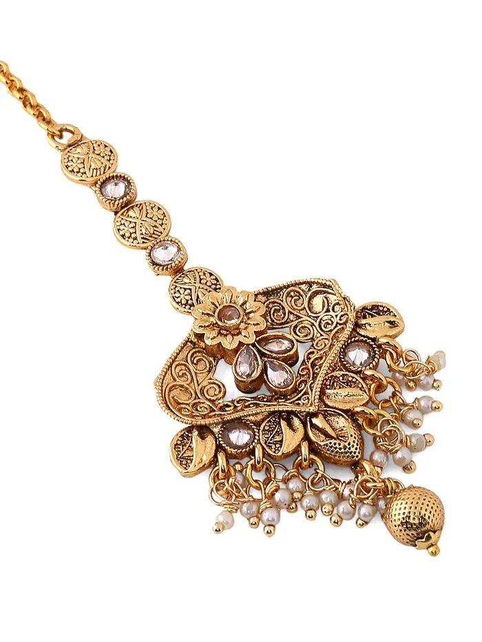 Yellow Chimes Necklaces Yellow Chimes Maang Tikka for Women Gold Toned Pearl Drop Maang Tikka for Women and Girls