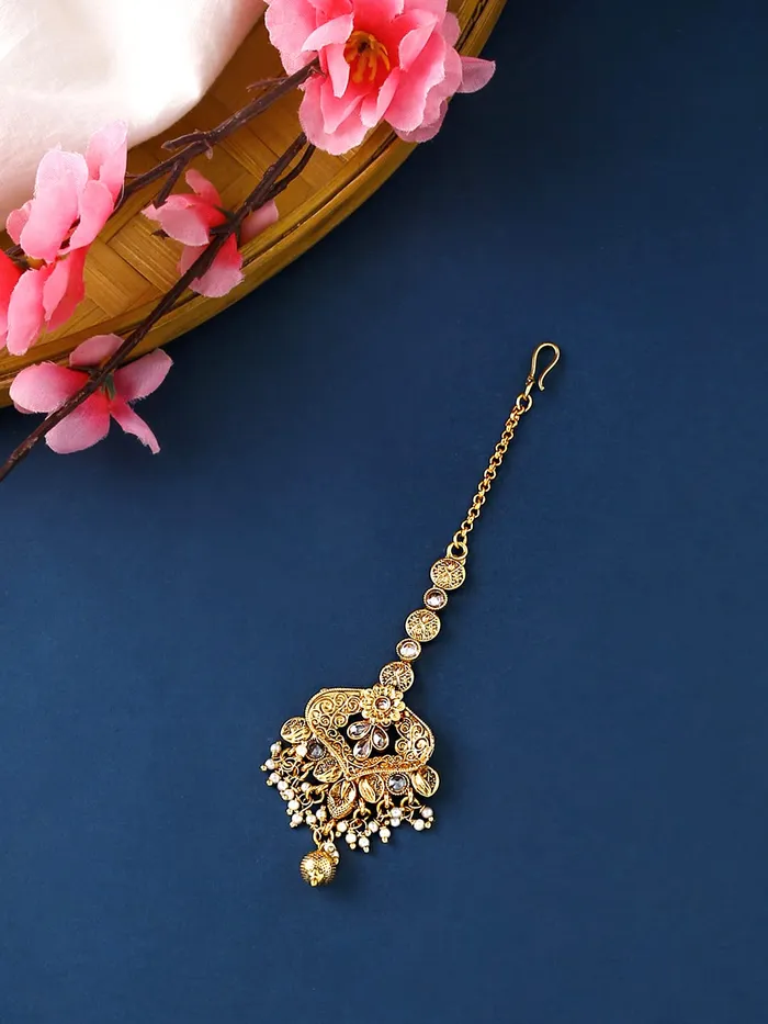 Yellow Chimes Necklaces Yellow Chimes Maang Tikka for Women Gold Toned Pearl Drop Maang Tikka for Women and Girls