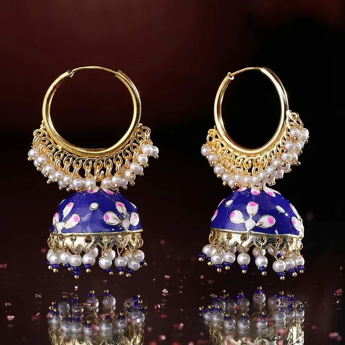 Yellow Chimes Necklaces Yellow Chimes Meenakari Handcrafted Gold toned Traditional Blue JhumkaJhumki Hoop Earrings for Women Girls