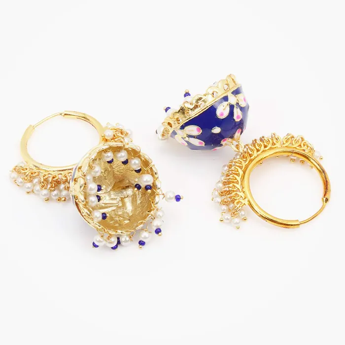 Yellow Chimes Necklaces Yellow Chimes Meenakari Handcrafted Gold toned Traditional Blue JhumkaJhumki Hoop Earrings for Women Girls